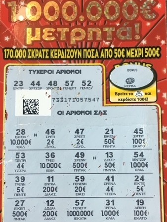 Ένα εκατομμύριο ευρώ από το ΣΚΡΑΤΣ σε μεγάλο τυχερό από την Κρήτη